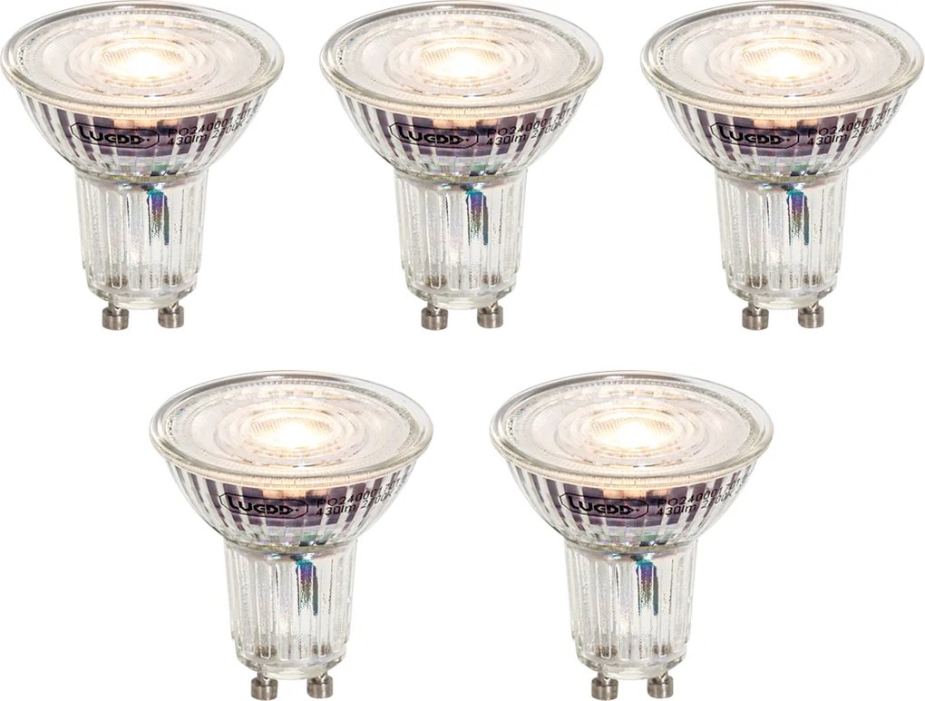 Комплект от 5 GU10 50mm димируеми LED крушки прозрачни 4.9W 430 lm 2700K