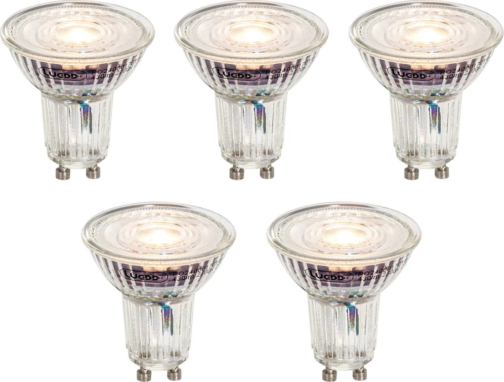 Комплект от 5 GU10 50мм димируеми прозрачни LED крушки 4.9W 430 lm 2700K