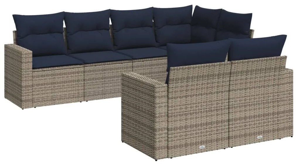 3251548 vidaXL Градински диван с възглавници, 7 части, полиратан, сив