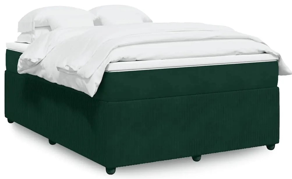 3285653 vidaXL Боксспринг легло с матрак, тъмнозелено, 160x200 см, кадифе