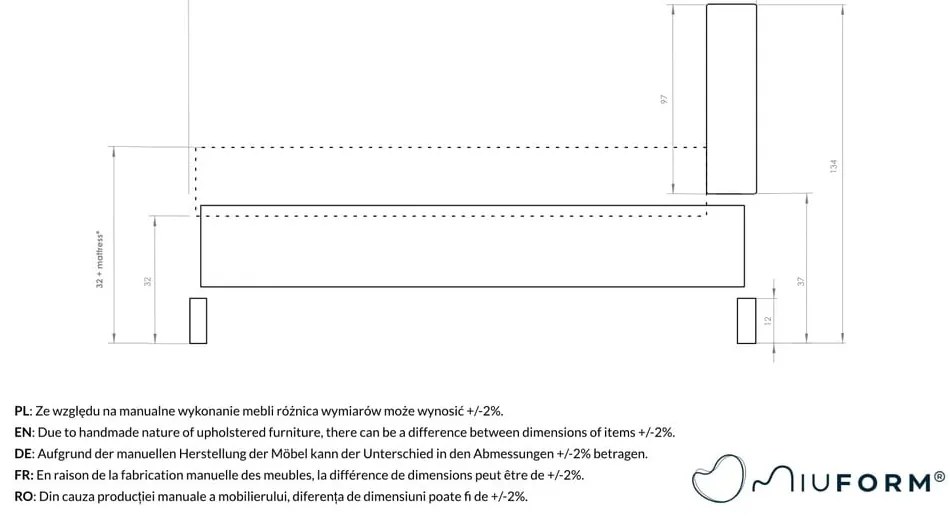 Светлосиво тапицирано двойно легло с включена подматрачна рамка 160x200 cm Eve – Miuform