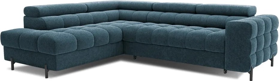 Син разтегателен ъглов диван с място за съхранение от букле (ляв ъгъл L форма) Ferucce – ELTAP