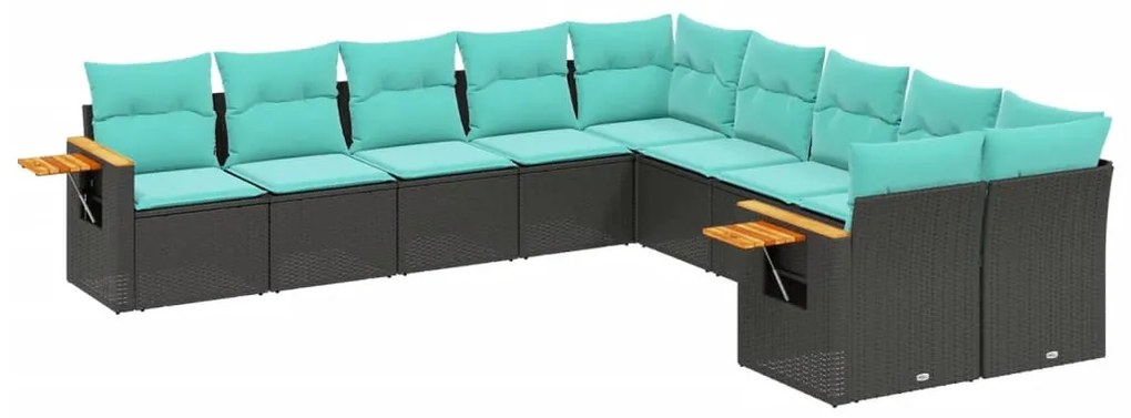 3227191 vidaXL Градински комплект диван с възглавници 10 части черен полиратан