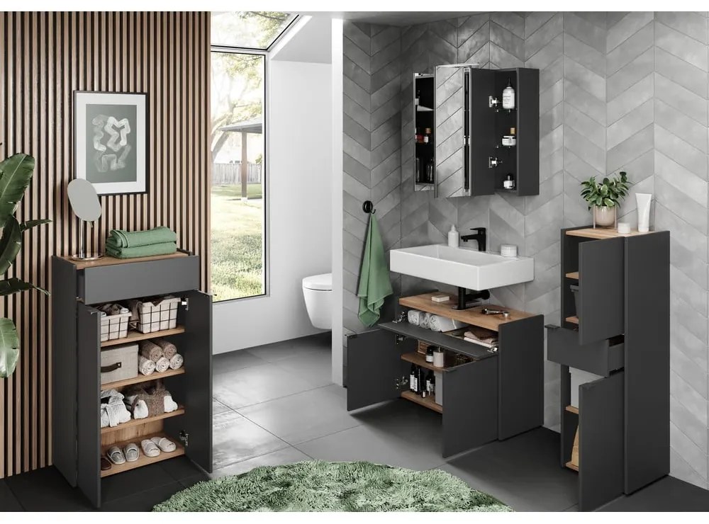 Антрацитен висок шкаф за баня 60x98 cm Forano – Germania