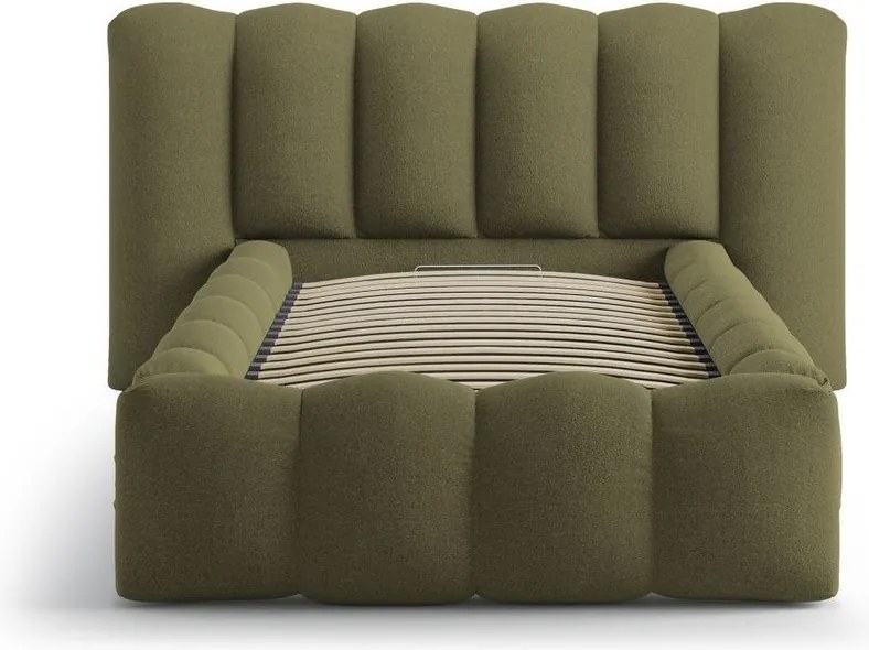 Единично легло 90x200 cm тапицирано с място за съхранение с включена подматрачна рамка в цвят каки Lupine – Micadoni