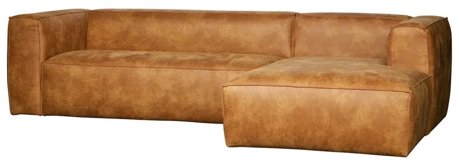 Кафяв ъглов диван от рециклирана кожа, десен ъгъл WOOOD Bean