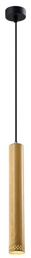 Черна висяща лампа с дървен абажур ø 7 cm Tubo - Candellux Lighting
