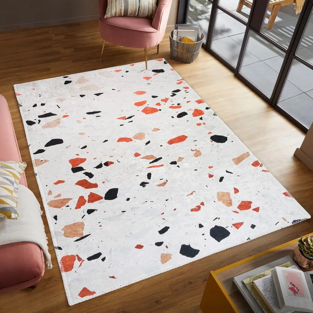 Килим подходящ за пране в оранжево и цвят слонова кост 80x150 cm Italian Stone – Vitaus