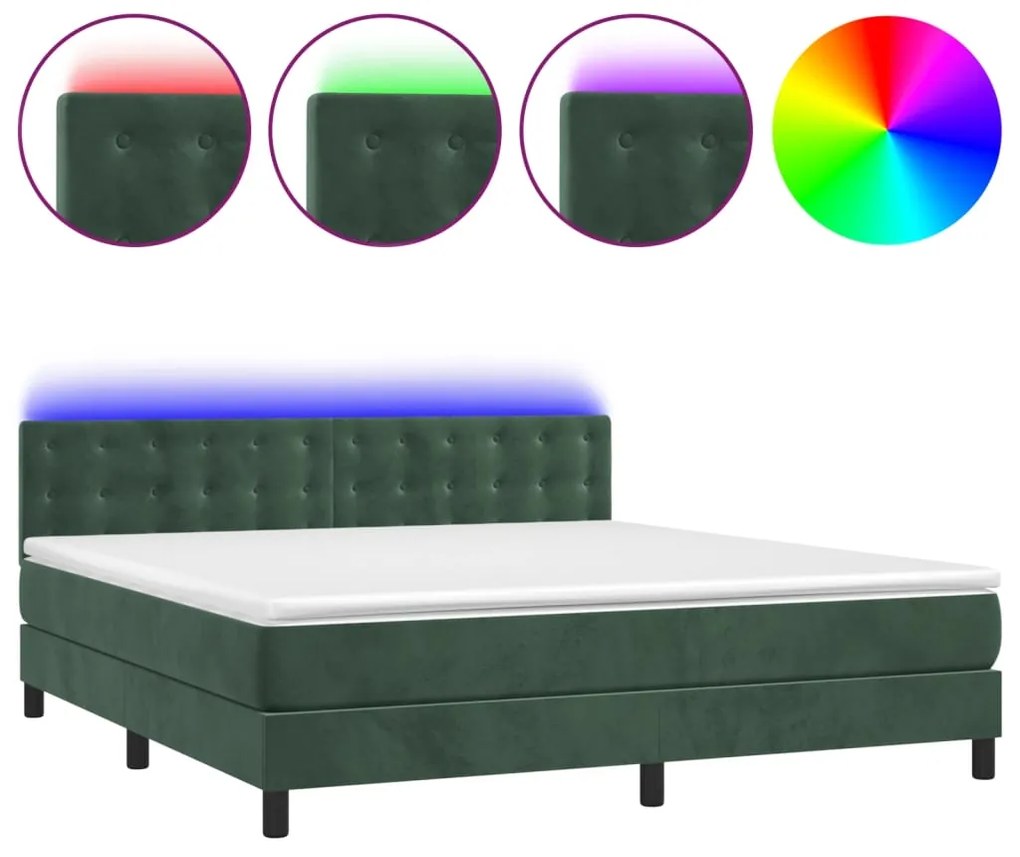3134654 vidaXL Боксспринг легло с матрак и LED, тъмнозелено, 160x200см, кадифе