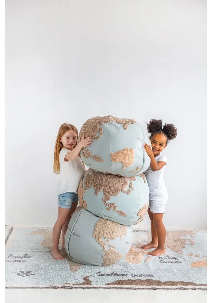 Син/бежов детски пуф World Map – Lorena Canals