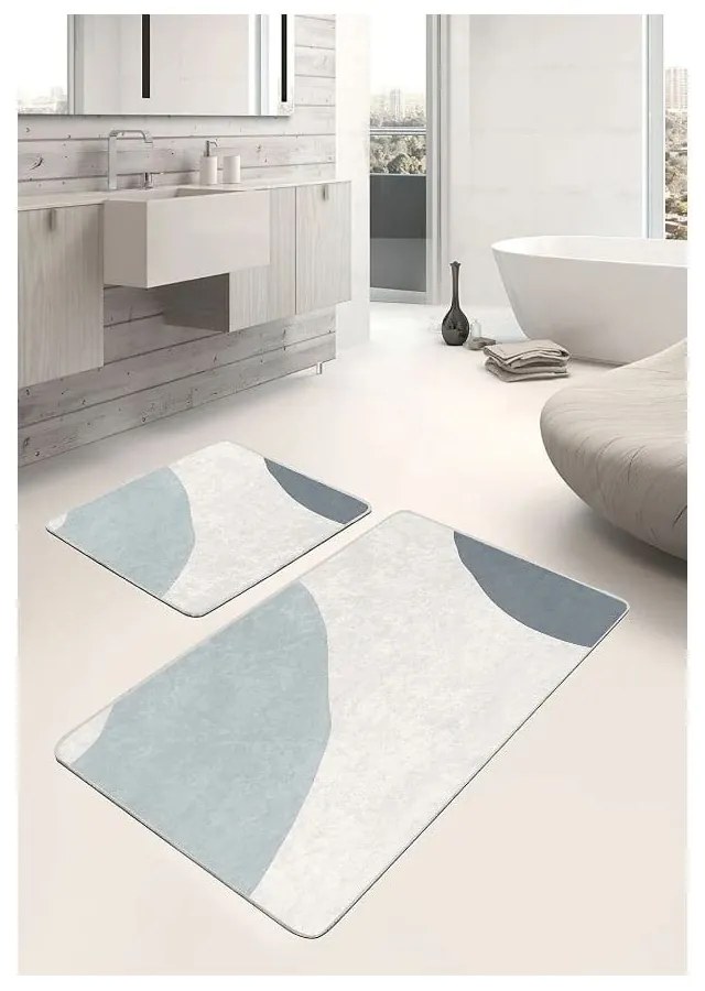 Сиви кремави кадифени постелки за баня в комплект от 2 бр. 60x100 cm Abstract Shapes – Mila Home