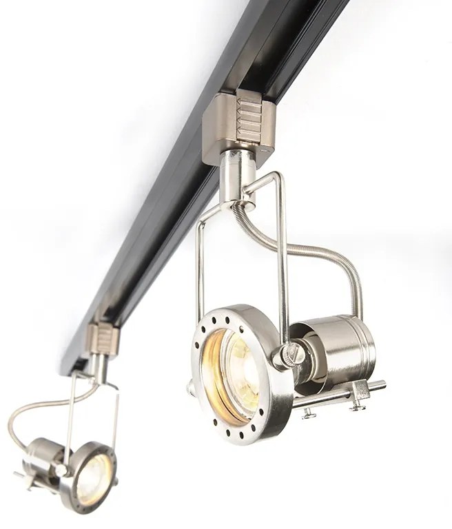 Релсова система с 3 прожектора 1-фазен черен с стомана - Suplux
