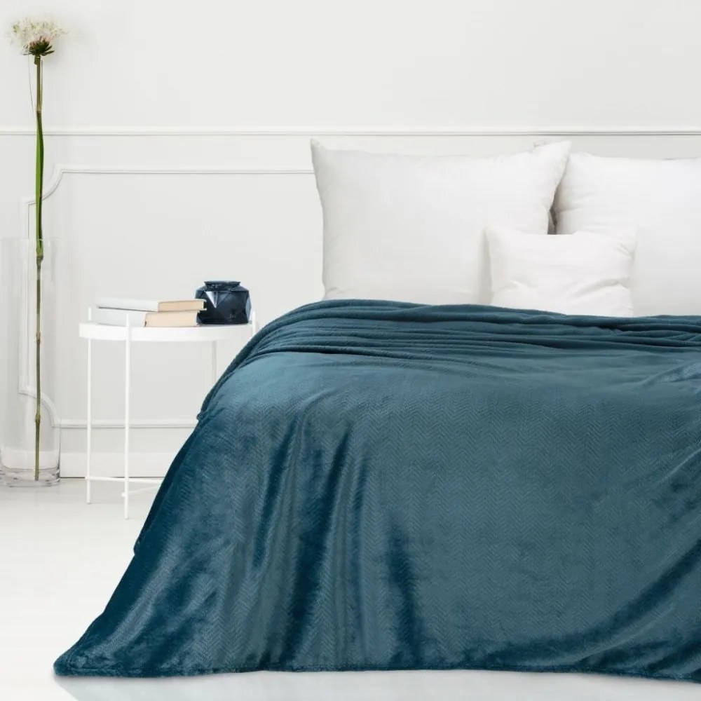 Плюшено одеяло с релефен модел в синьо Ширина: 150 см | Дължина: 200 см