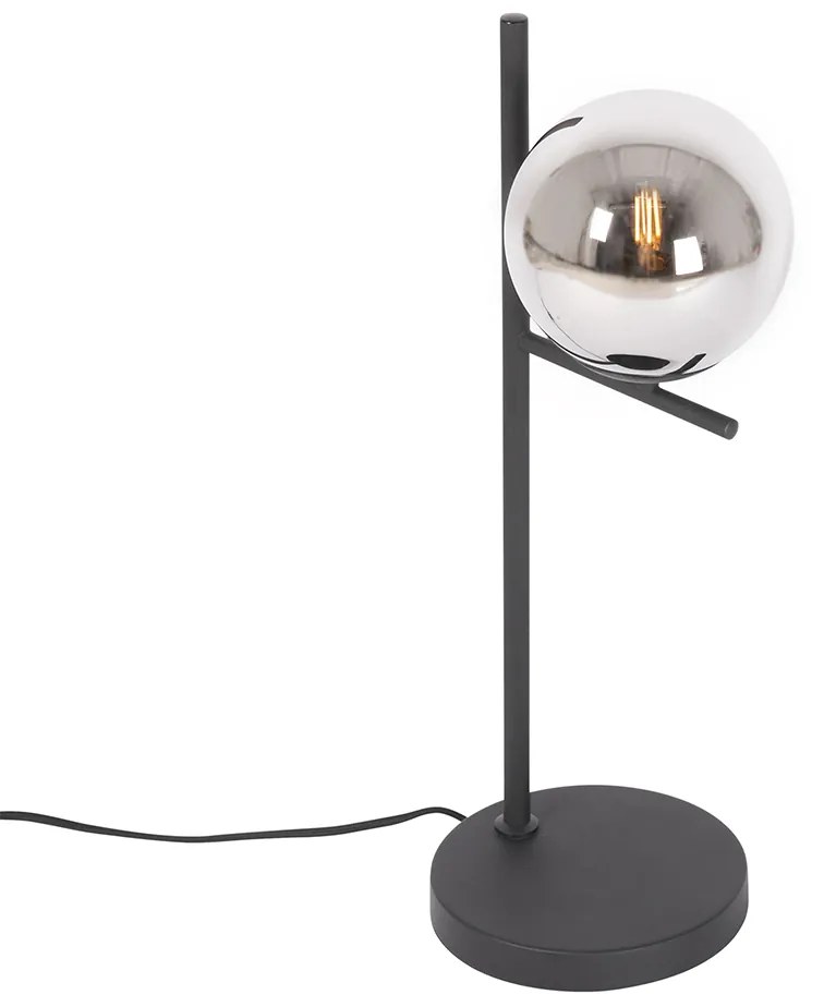 Арт Деко настолна лампа черна и опушено стъкло - Flore