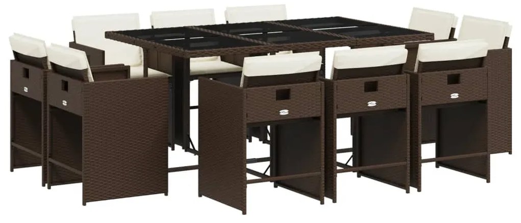 3211209 vidaXL Градински комплект с възглавници 11 части кафяв полиратан