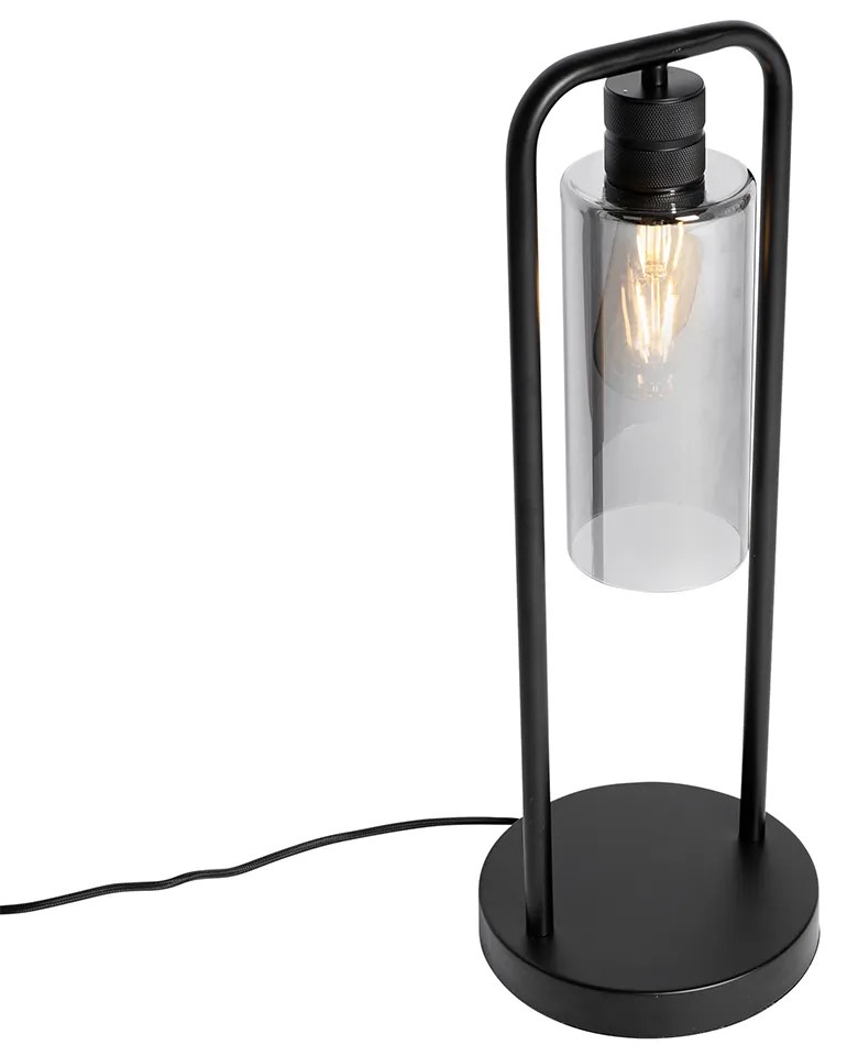 Модерна настолна лампа черна с опушено стъкло - Stavelot