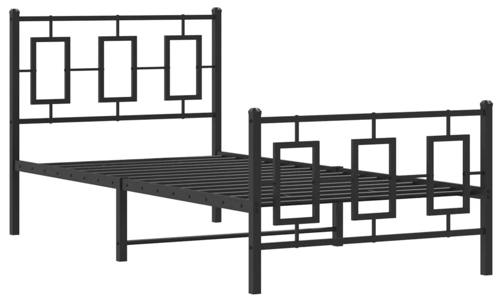 374252 vidaXL Метална рамка за легло с горна и долна табла, черна, 90x200 см