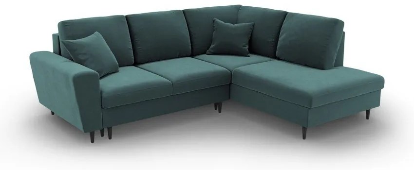 Кадифен разтегателен ъглов диван с място за съхранение в петролен цвят (десен ъгъл/L форма) Kyoto – Cosmopolitan Design