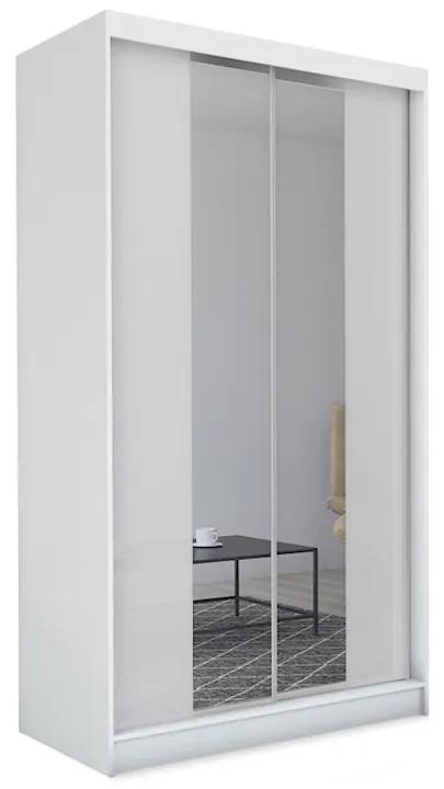 Шкаф с плъзгащи врати и огледало TOMASO, 150x216x61, бяло