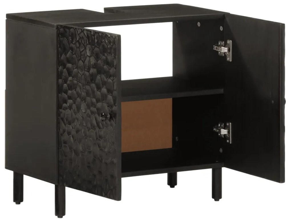 356838 vidaXL Шкаф за баня, черен, 62x33x58 см, масивно мангово дърво