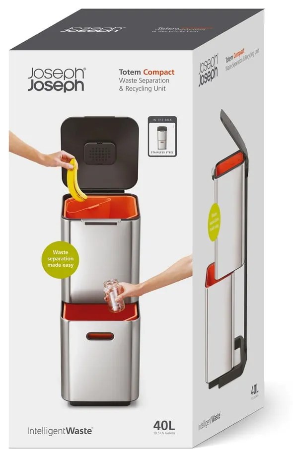 Стоманен контейнер за отпадъци в сребристо 40 л Totem Compact - Joseph Joseph