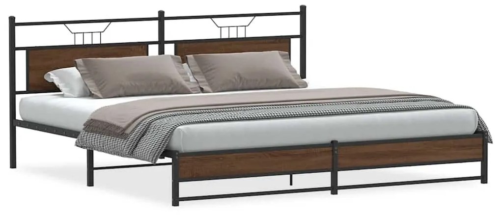 3325133 vidaXL Метална рамка за легло, без матрак, кафяв дъб, 193x201 см