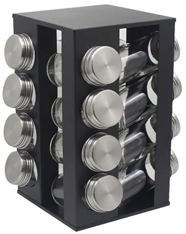 Бурканчета за подправки на стойка ZEPHYR ZP 1217 CS16, 16 бр. бурканчета, 4 нива, Въртяща се основа, Черен