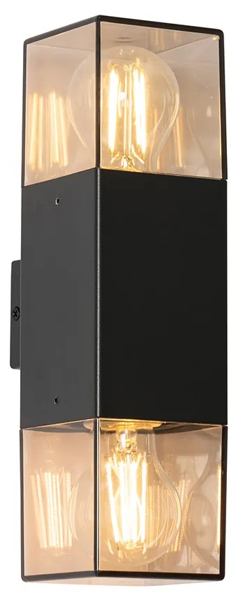 Външна стенна лампа черна с опушен абажур 2-светлина IP44 - Denmark