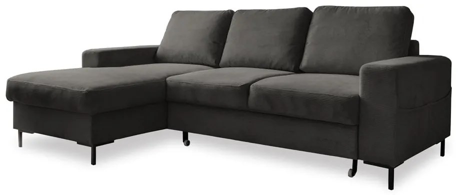 Тъмносив разтегателен ъглов диван от рипсено кадифе (ляв ъгъл) Lofty Lilly – Miuform