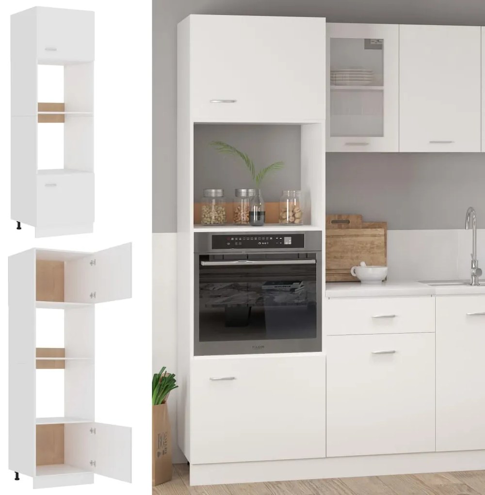 802546 vidaXL Шкаф за микровълнова, Lyon бял, 60x57x207 см, инженерно дърво