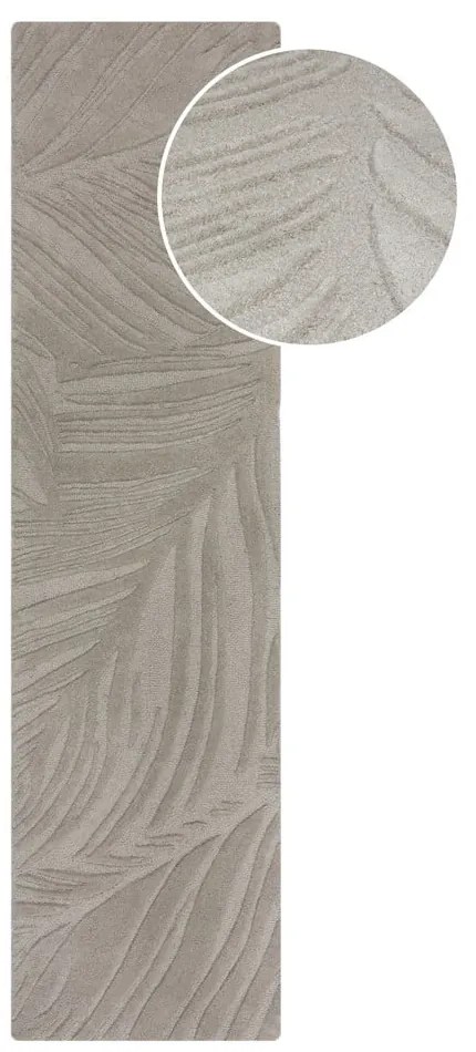 Светлосив вълнен килим 60x230 cm Lino Leaf - Flair Rugs