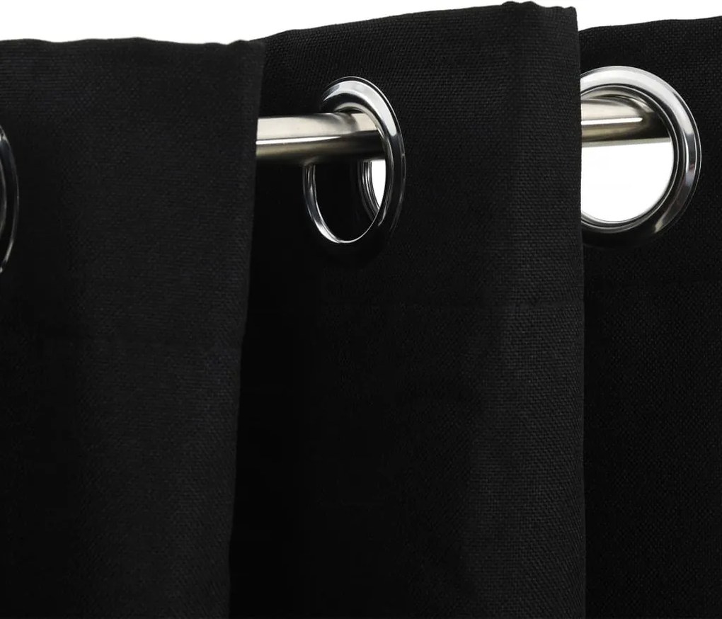 Затъмняваща завеса с пръстени имитация лен черна 290x245 см