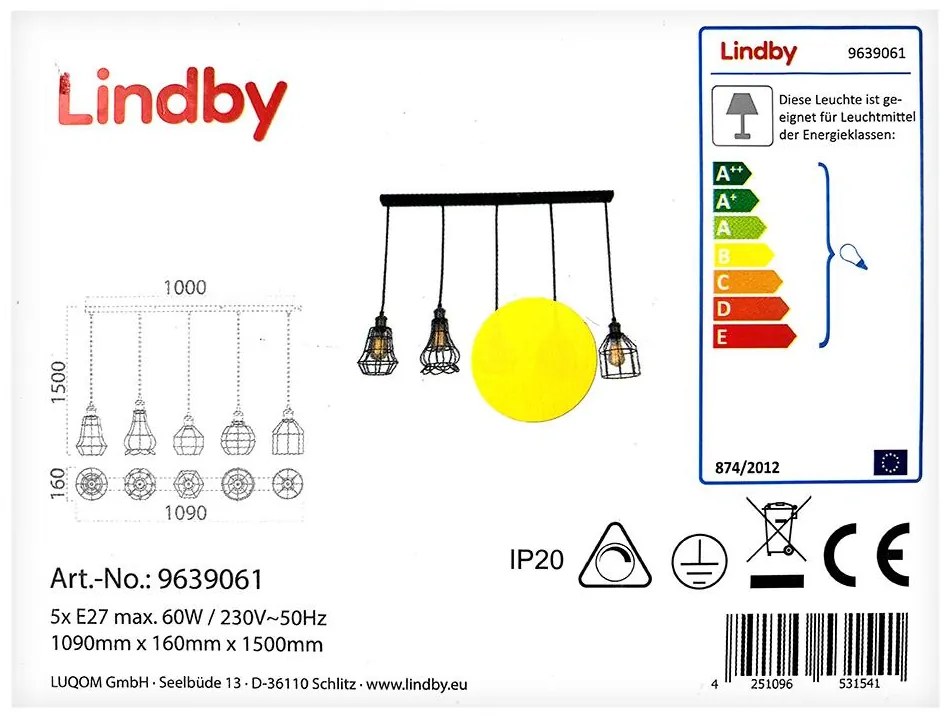 Lindby - Пендел ALBERTA 5xE27/60W/230V