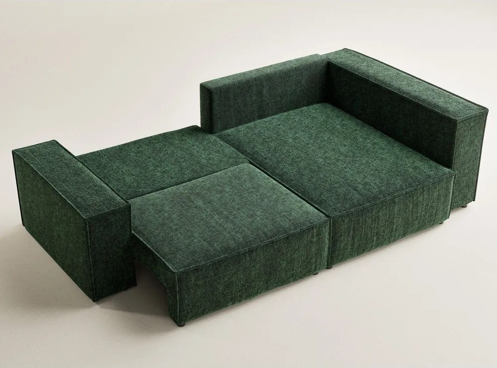 Тъмнозелен шенилов сгъваем/с място за съхранение ъглов диван (десен ъгъл/L форма) Tonga – Maison de Rêve