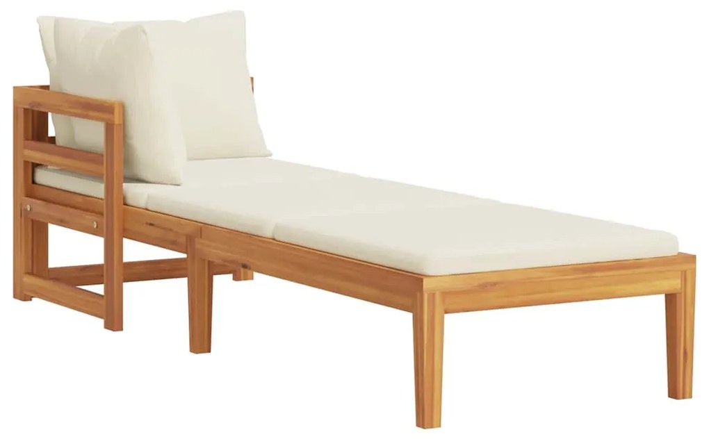 316313 vidaXL Шезлонг с 1 подлакътник, кремавобял, акациево дърво масив