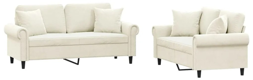 3202238 vidaXL Комплект дивани 2 части с възглавници, кремав, кадифе