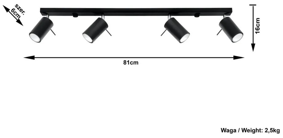 Черно таванно осветително тяло 4L Etna - Sollux