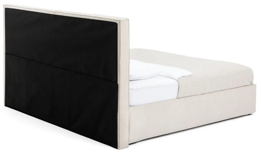 Бежово тапицирано двойно легло с място за съхранение и включена подматрачна рамка 160x200 cm Thessa Bold Line – Bonami Selection