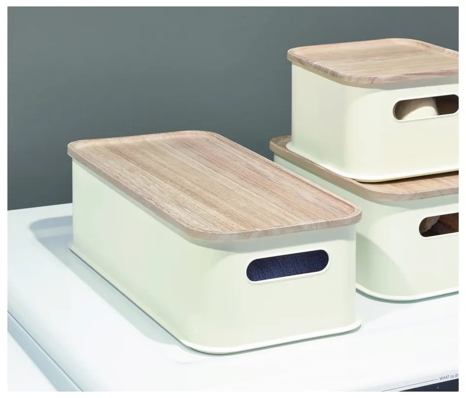 Бяла кутия за съхранение с капак, изработена от пауловния Дърво с дръжки, 21,3 x 43 cm Eco - iDesign