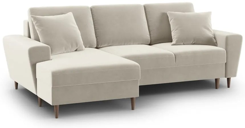 Бежов кадифен разтегателен ъглов диван с място за съхранение (ляв ъгъл) Kyoto – Cosmopolitan Design