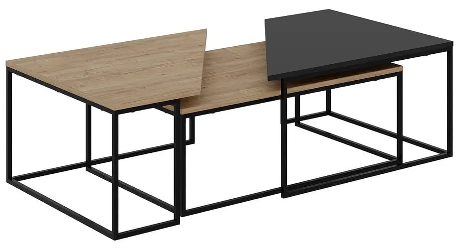 Масички за кафе в комплект от 3 с плот в дъбов декор в естествен цвят 70x110 cm Titan - Marckeric