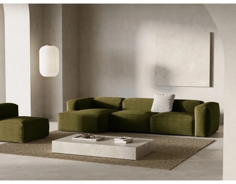 Зелен ъглов диван от рипсено кадифе (ляв ъгъл) Bergamo – Cosmopolitan Design