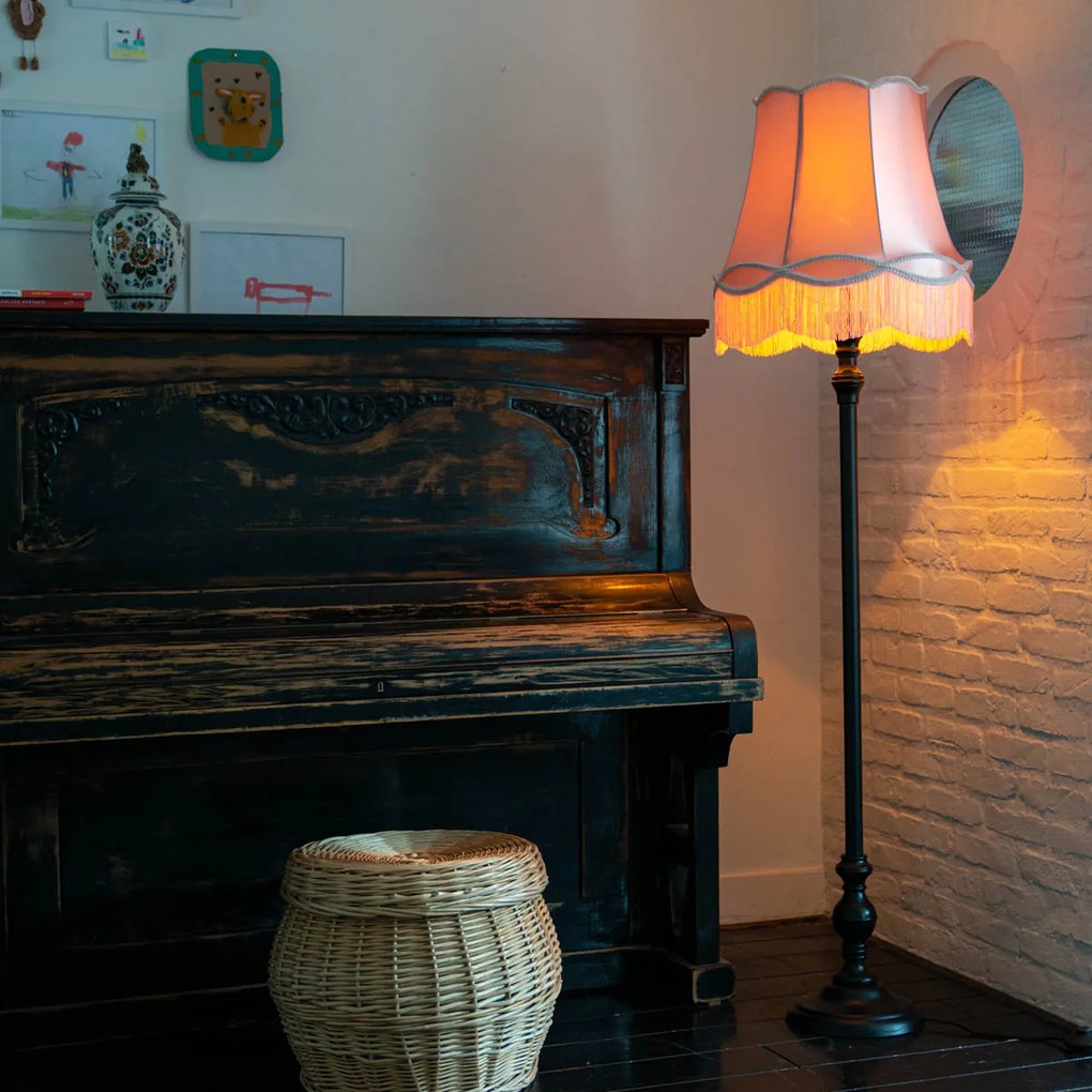 Подова лампа черна с абажур в цвят крем - Classico