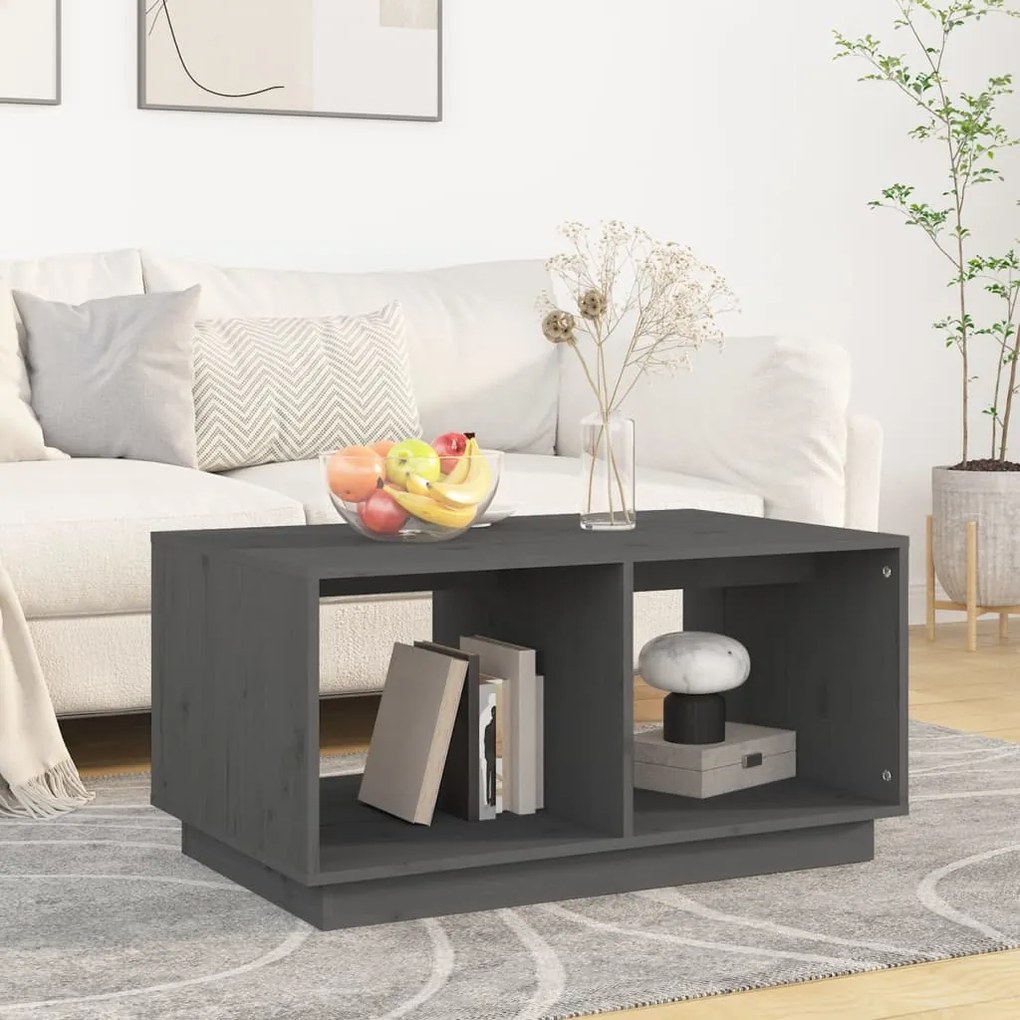 814436 vidaXL Кафе маса, сива, 80x50x40 см, борово дърво масив