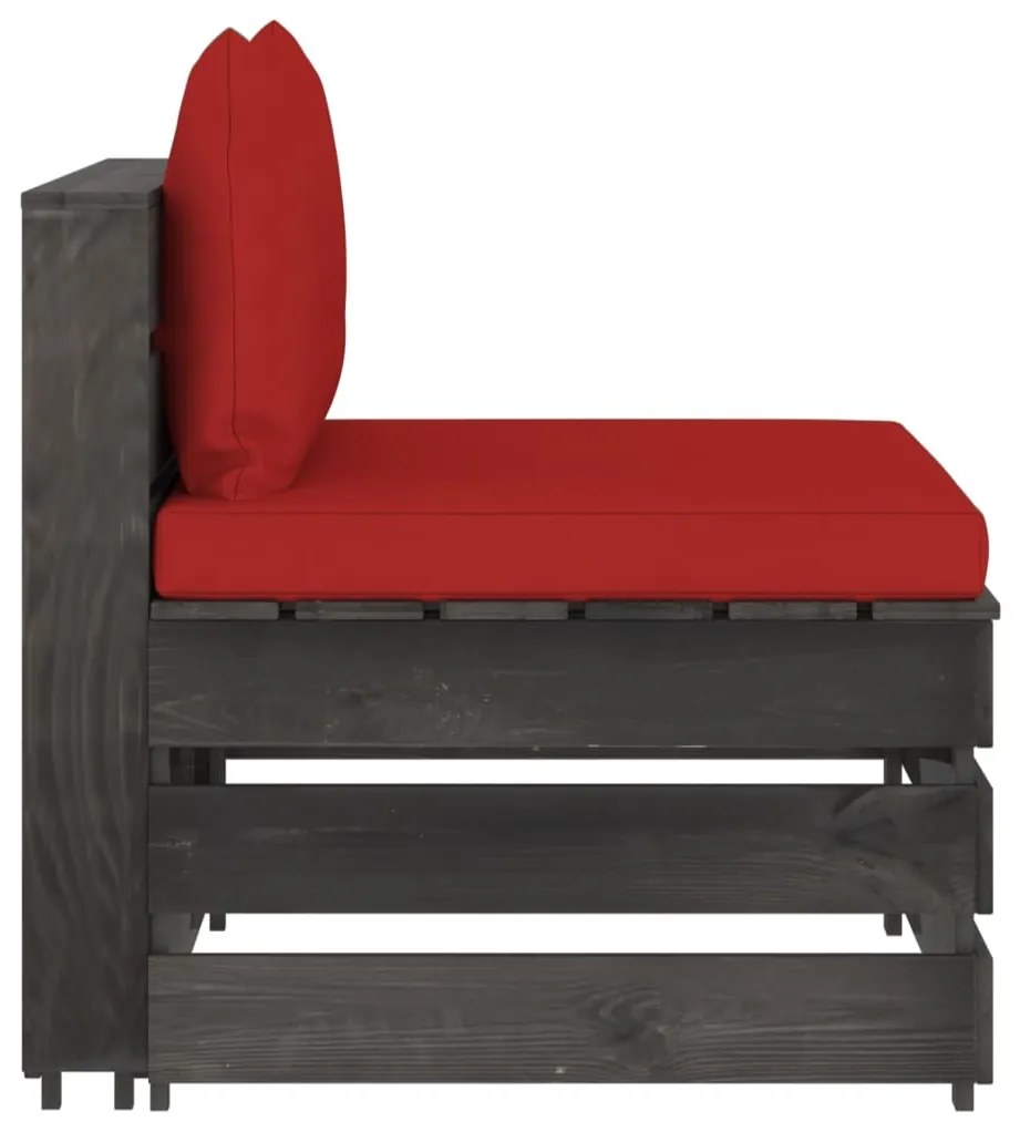 3068126 vidaXL Секционен среден диван с възглавници, сиво импрегнирано дърво