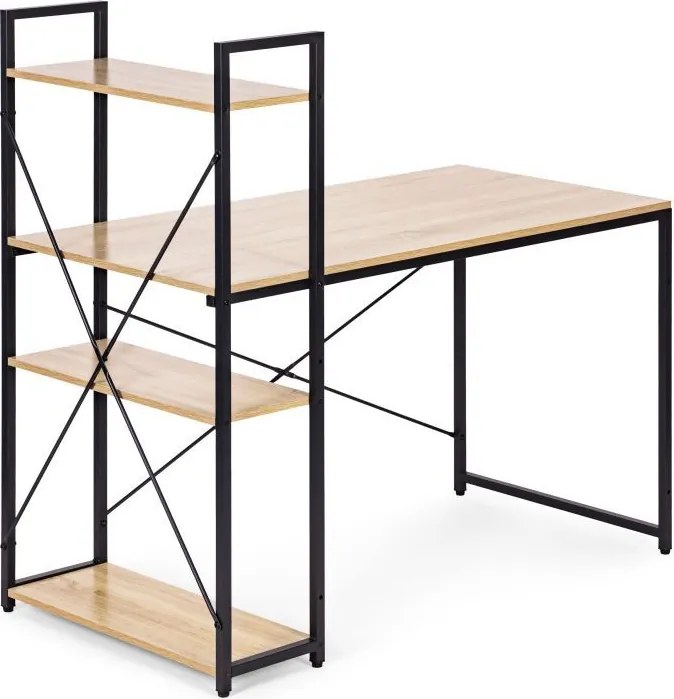 Компютърно бюро ModernHome, дървено, с рафтове за съхранение, подсилена метална конструкция, 120х60см, бежов цвят