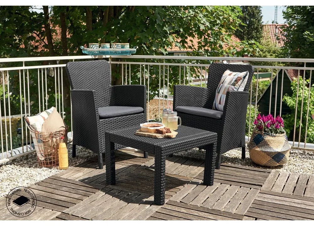 Тъмносив градински комплект за отдих от изкуствен ратан за 2 Salvador – Keter