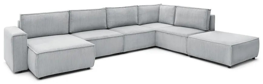 Светлосив ъглов U-образен диван от велур, десен ъгъл Nihad modular - Bobochic Paris