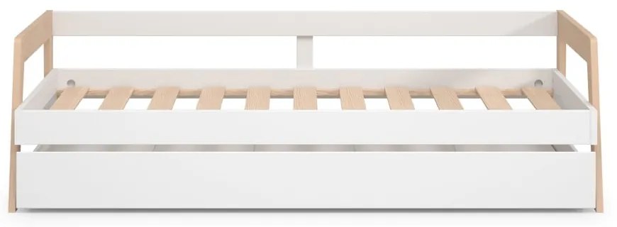 Бяло разтегателно детско легло от масивен бор с място за съхранение и включена подматрачна рамка 90x200 cm Carrie – Marckeric