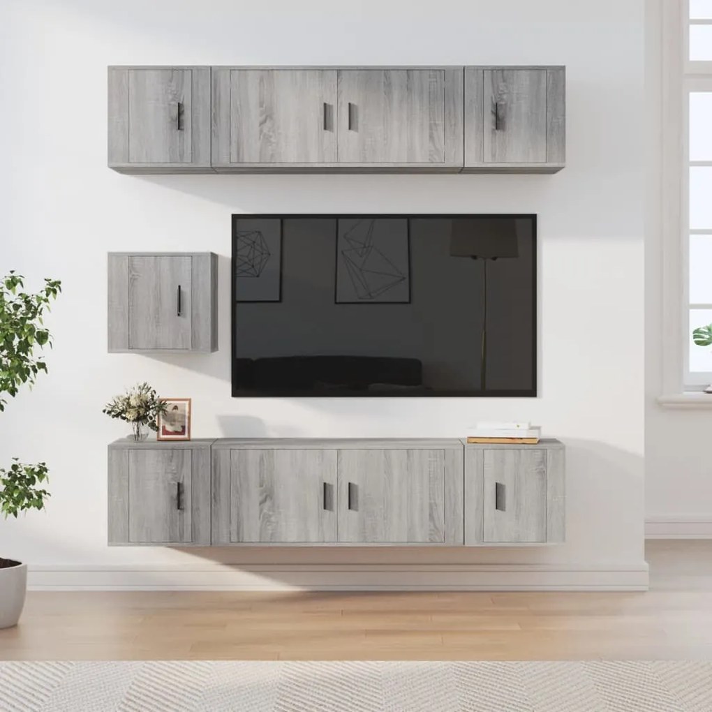 3188668 vidaXL Комплект ТВ шкафове от 7 части, сив сонома, инженерно дърво